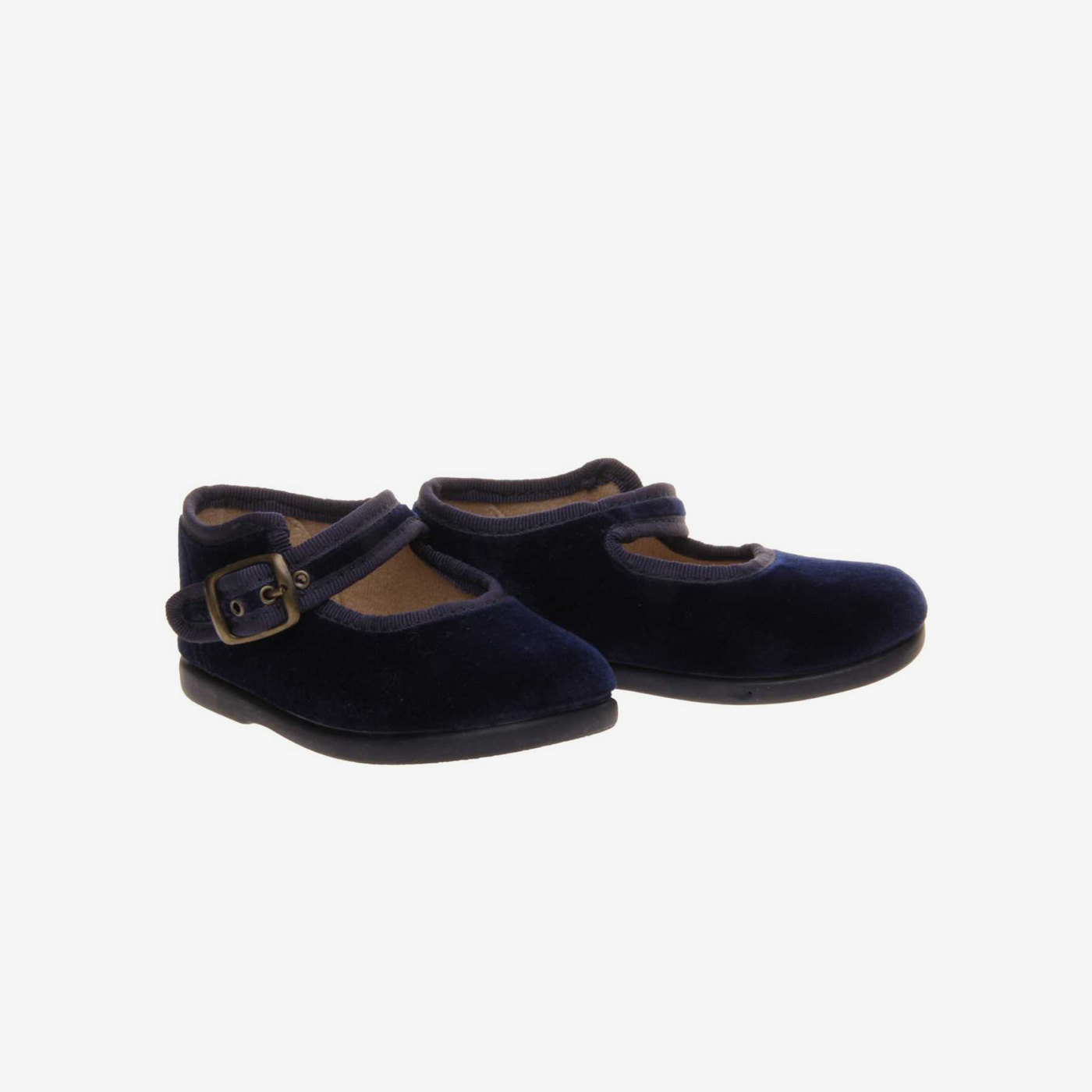 Mercedes de niña en serraje azul con hebilla.