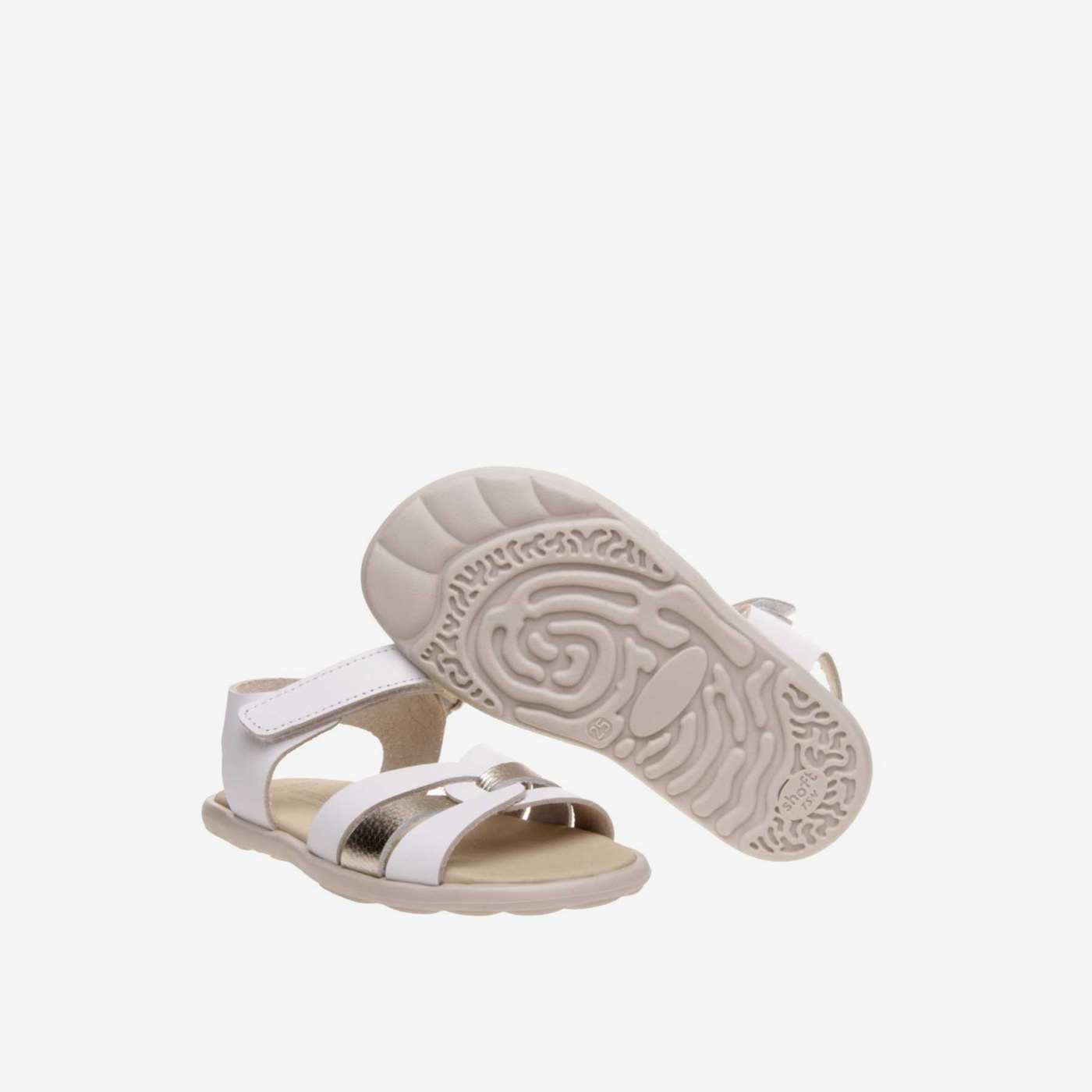 Sandalia respetuosa de niña en color blanco y dorado de Andanines