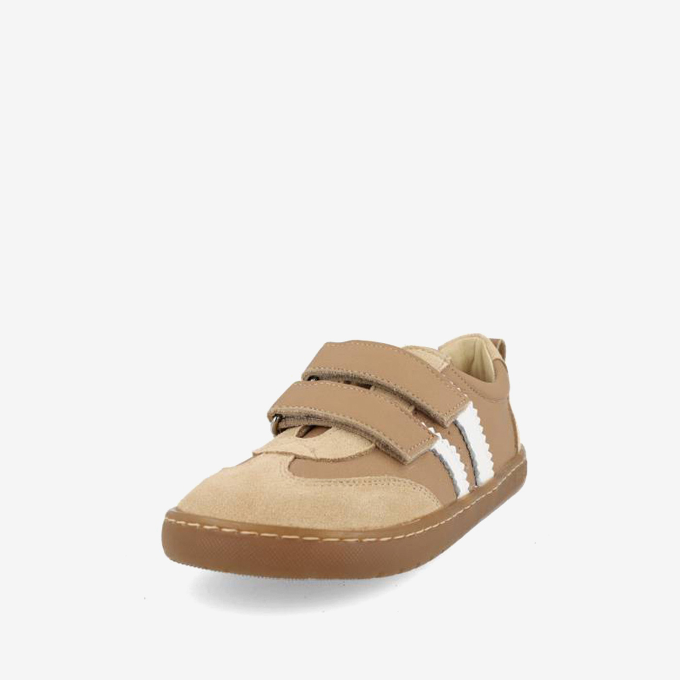 Blanditos deportivas respetuosas en niño camel con rayas blancas, flexibles y cómodas