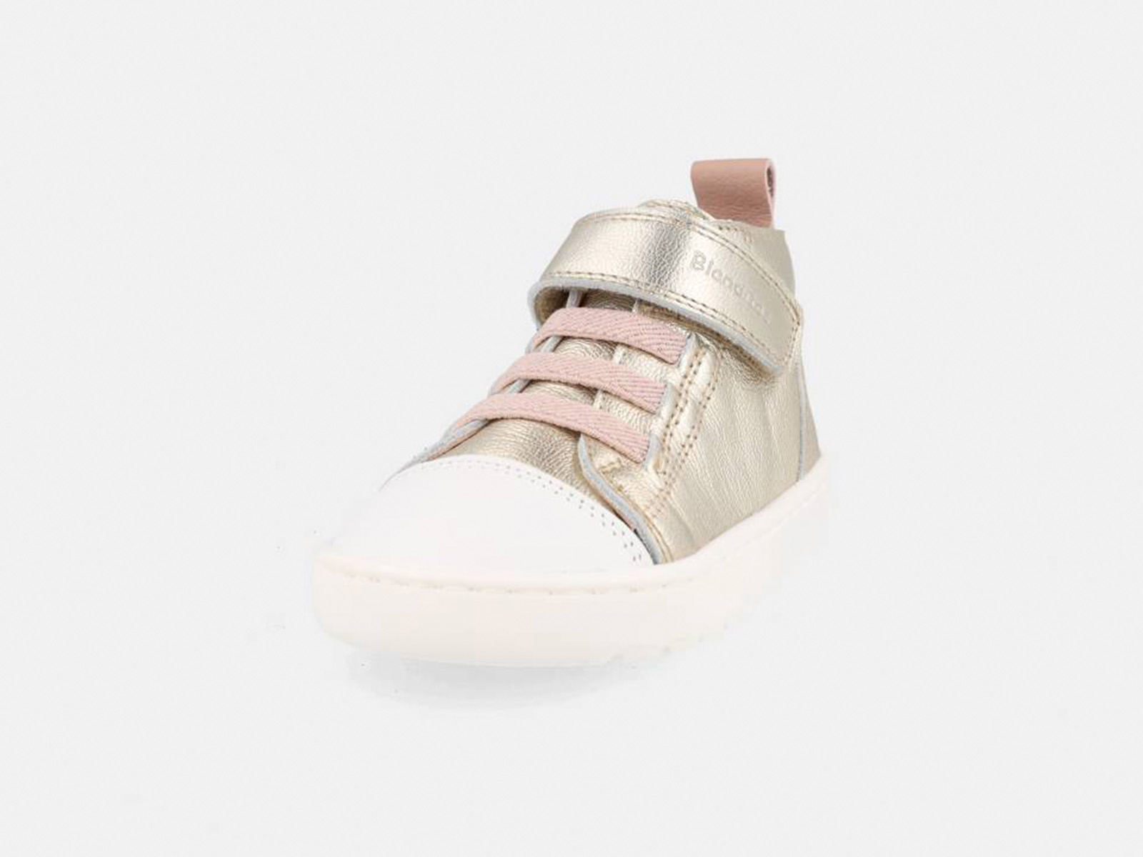 Blanditos bota respetuosa de niña dorada con velcro.