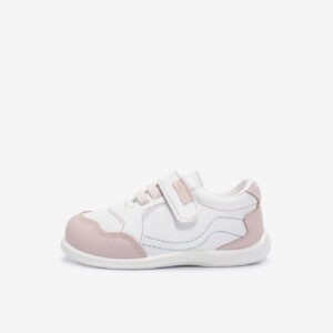 Zapatillas deportivas  Zapyflex blancas con rosa para niña, deportiva respetuosa básica. Con velcro, suela de goma y uso diario cómodo. Perfectas para guardería y jugar sin parar.