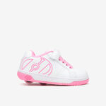 Heelys blancas y rosas con ruedas desmontables y cierre de velcro. Comodidad, confianza y diversión para cada paso de tu pequeña.