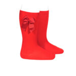 Calcetines altos rojos con lazo para niña