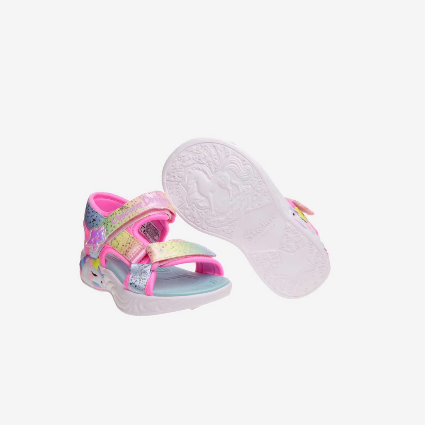 Sandalia de niña con luces de unicornio de Skechers.