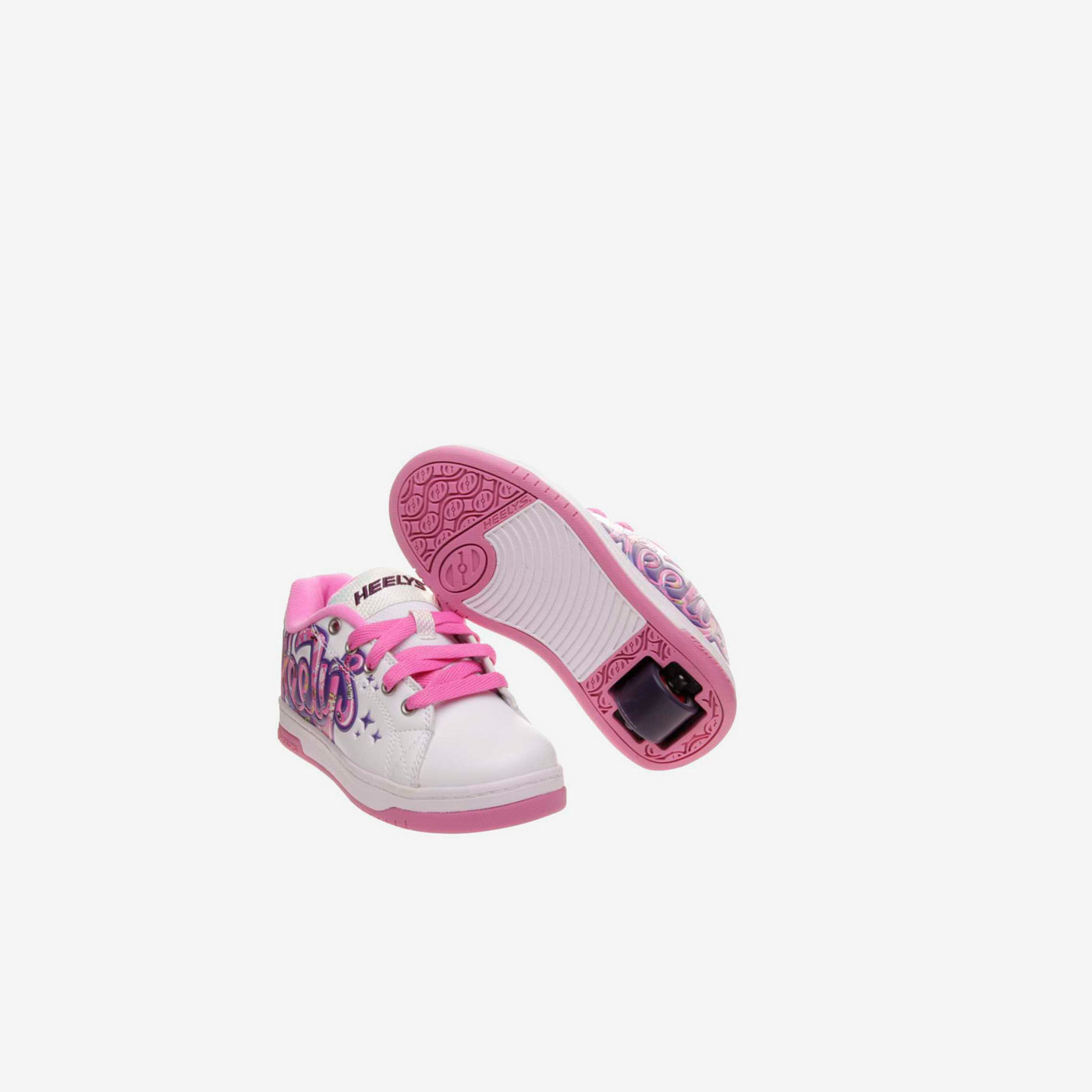 Deportiva de ruedas blanco de niña con cordones.