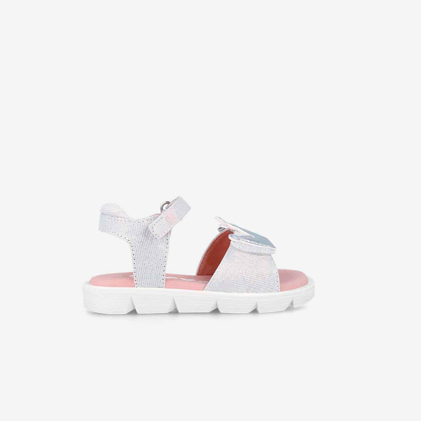 Sandalias de niña Garvalin en blanco y plata con doble velcro.