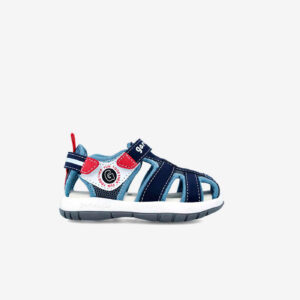 Sandalia de niño de Garvalin con velcro y puntera reforzada en azul y celeste.
