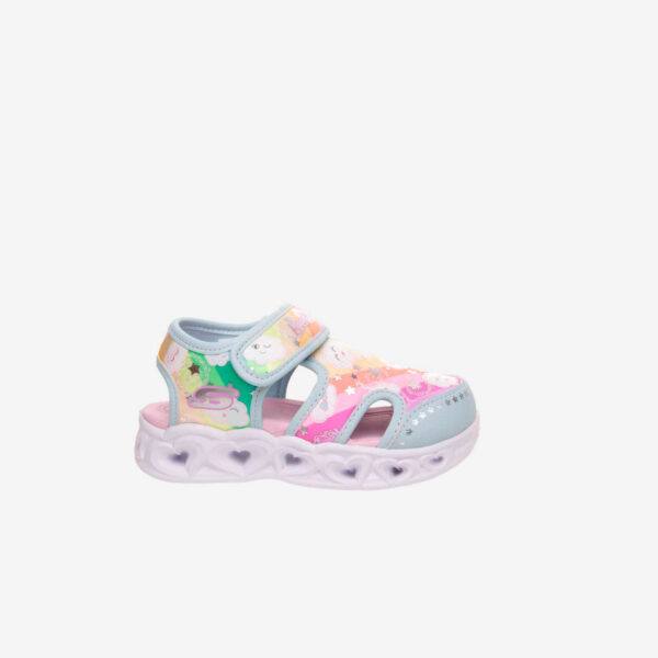 Sandalia de luces para niñas de Skechers en verde agua.