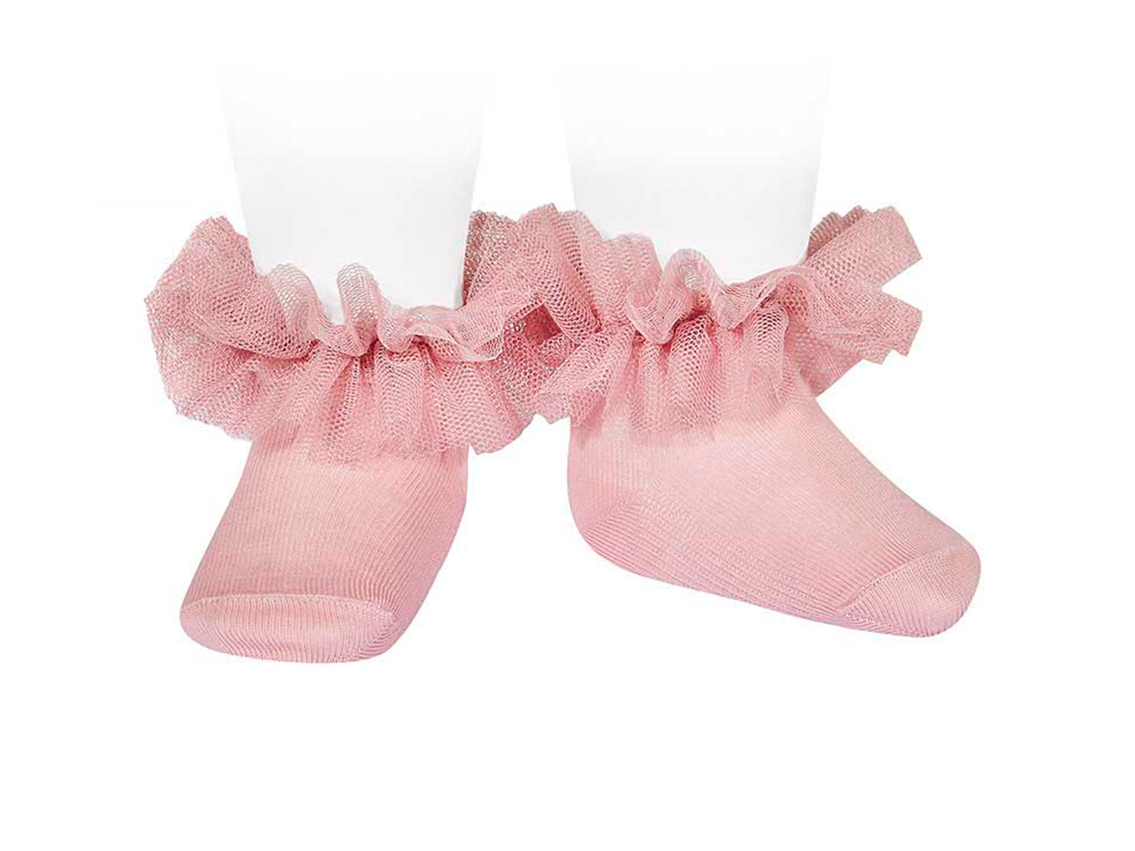 Calcetines para niña color rosa empolvado con tul