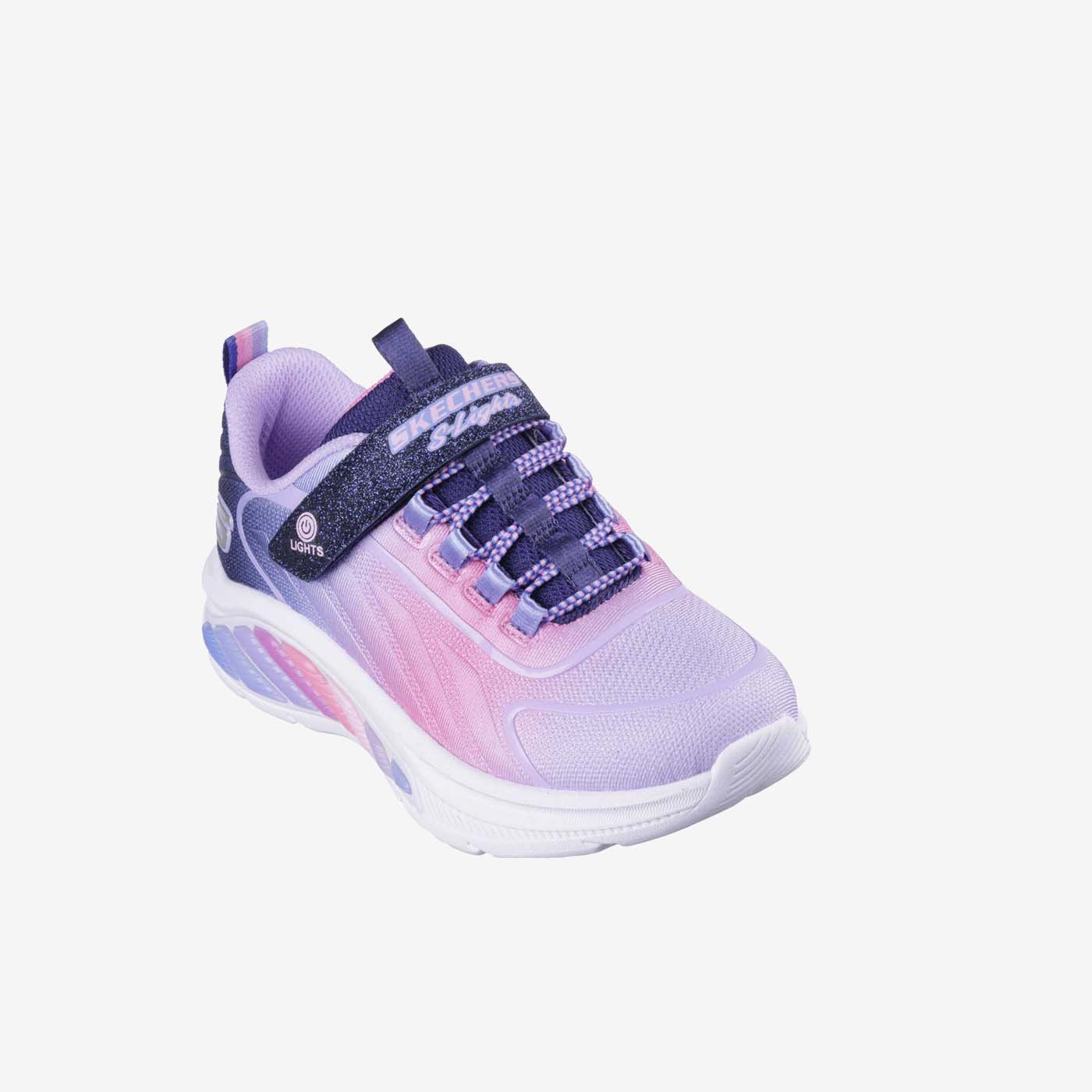 Deportivos con luz de niña en tonos morado y rosa de Skechers.