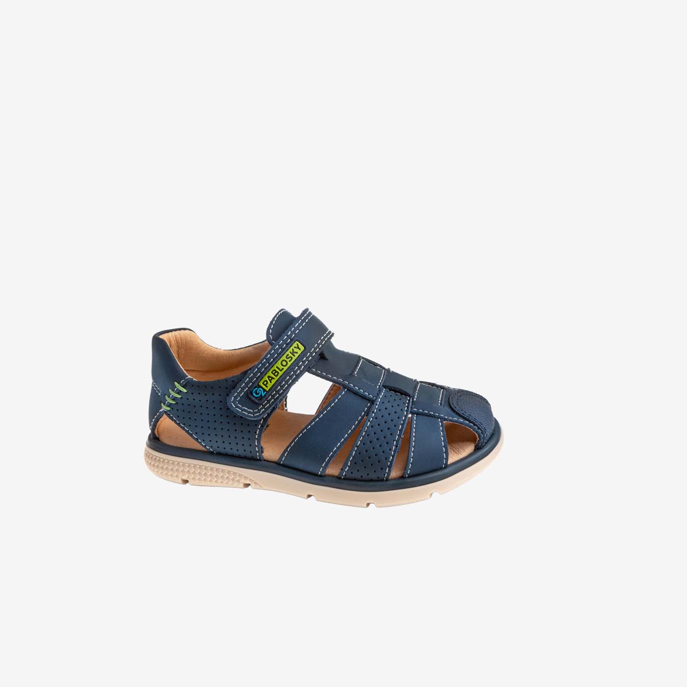 Sandalias de niño Pablosky casual con velcro y puntera reforzada toda de piel