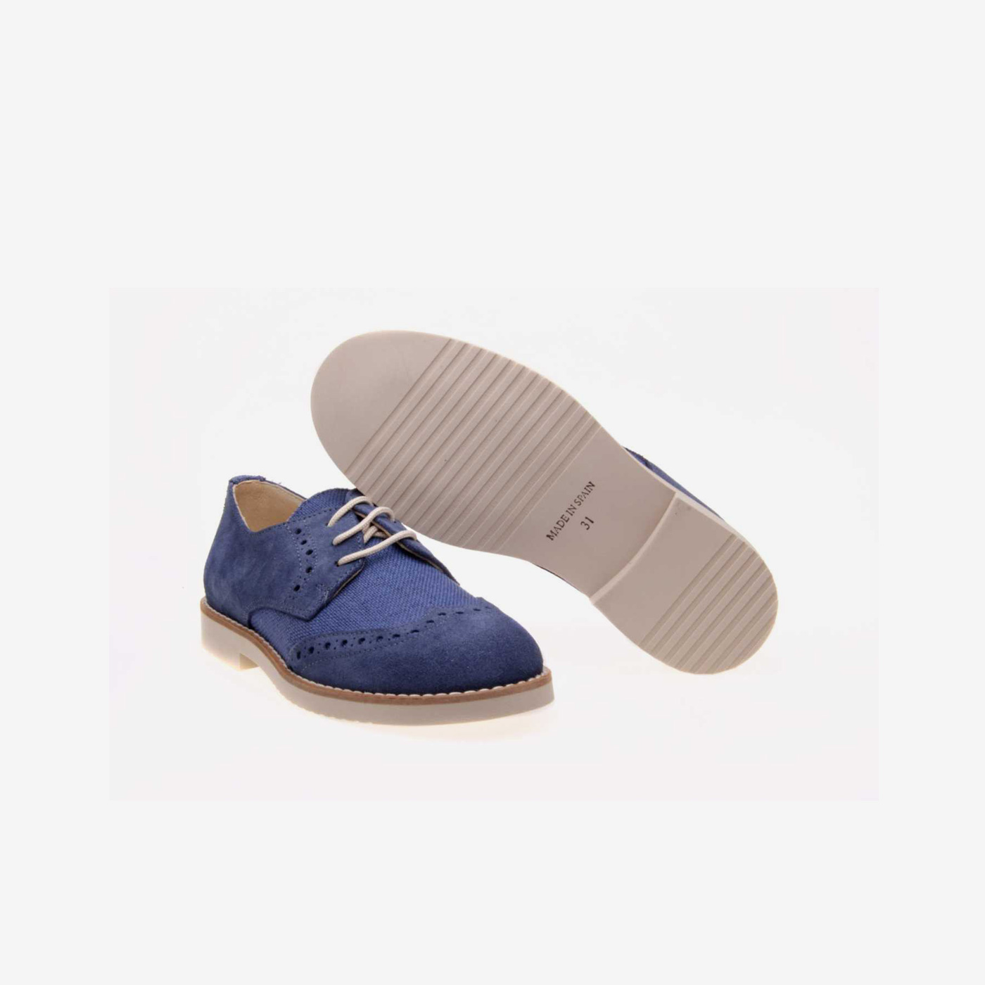 Zapato ceremonia/comunion en ante y lino azul con cordones.