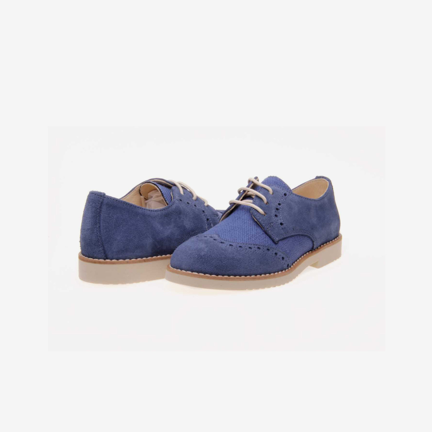 Zapato ceremonia/comunion en ante y lino azul con cordones.