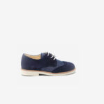 Zapato de ceremonia/comunion en ante y lino azul con cordones.