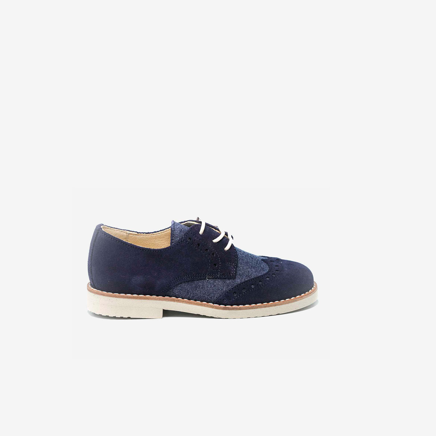 Zapato de ceremonia/comunion en ante y lino azul con cordones.