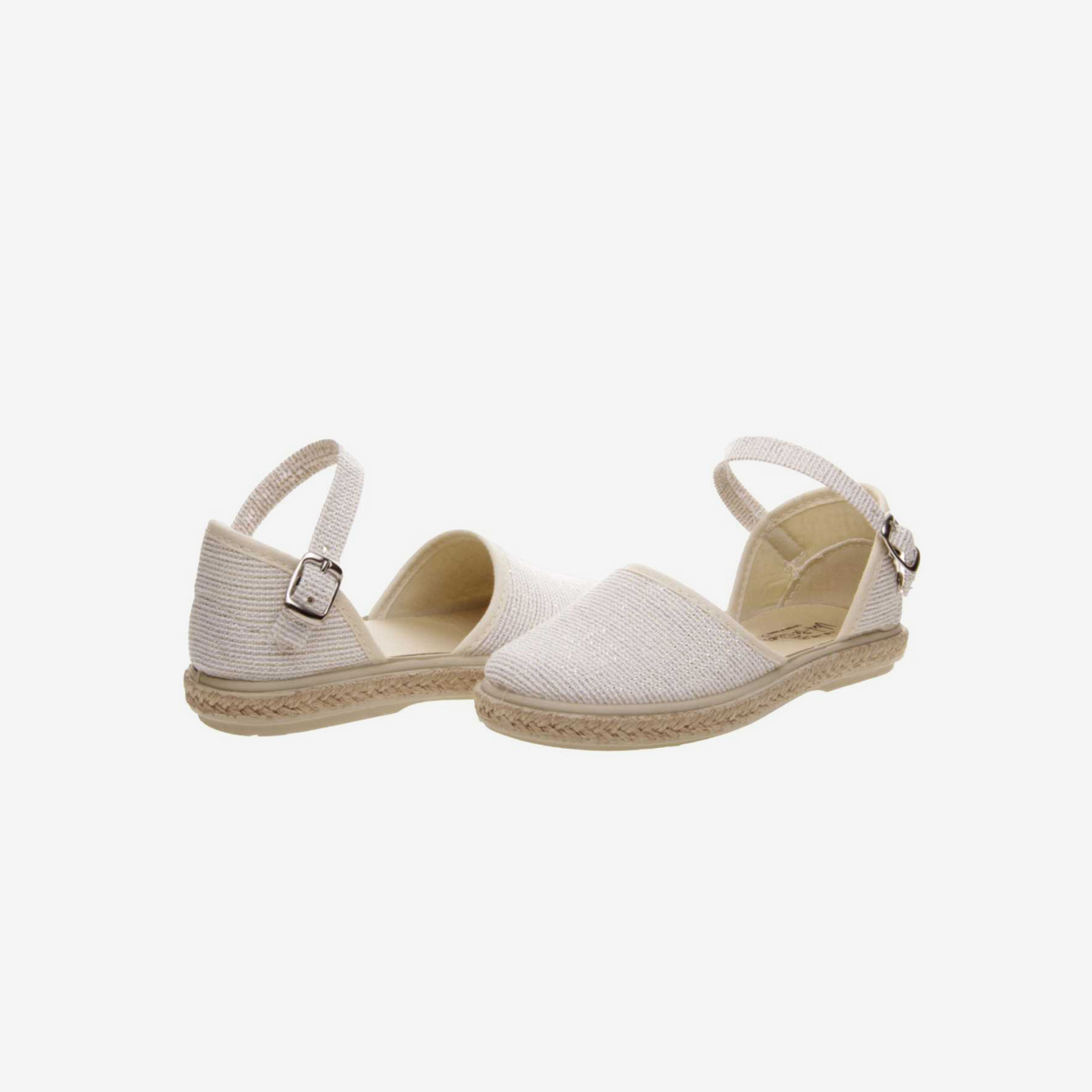 Sandalia de lona de niña en beige con hebilla.
