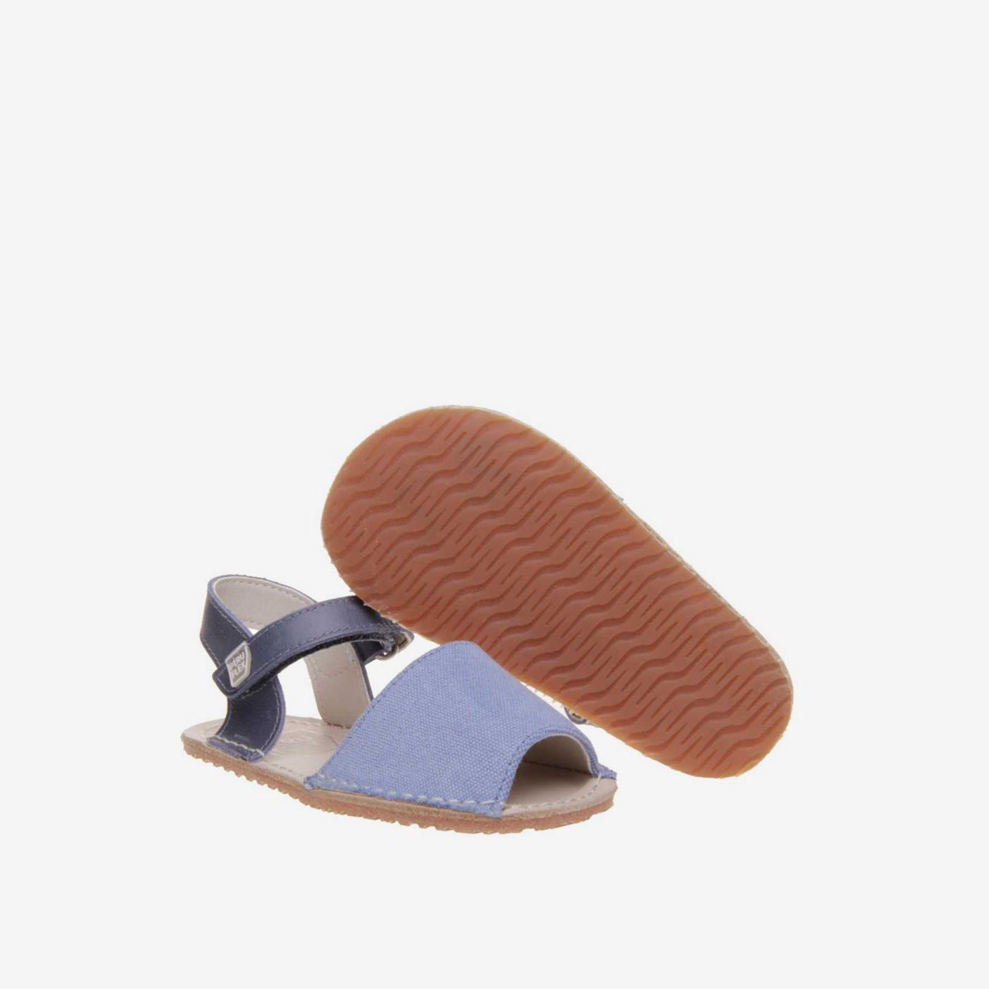 Sandalia Menorquina de primeros pasos en azulon de Piruflex - Lino Azulon y suela flexible.