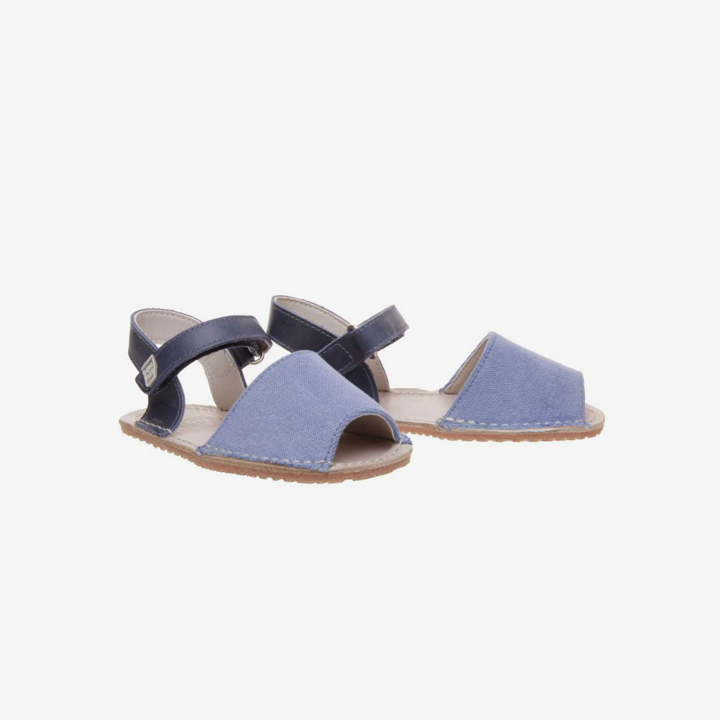 Sandalia Menorquina de primeros pasos en azulon de Piruflex - Lino Azulon y suela flexible.