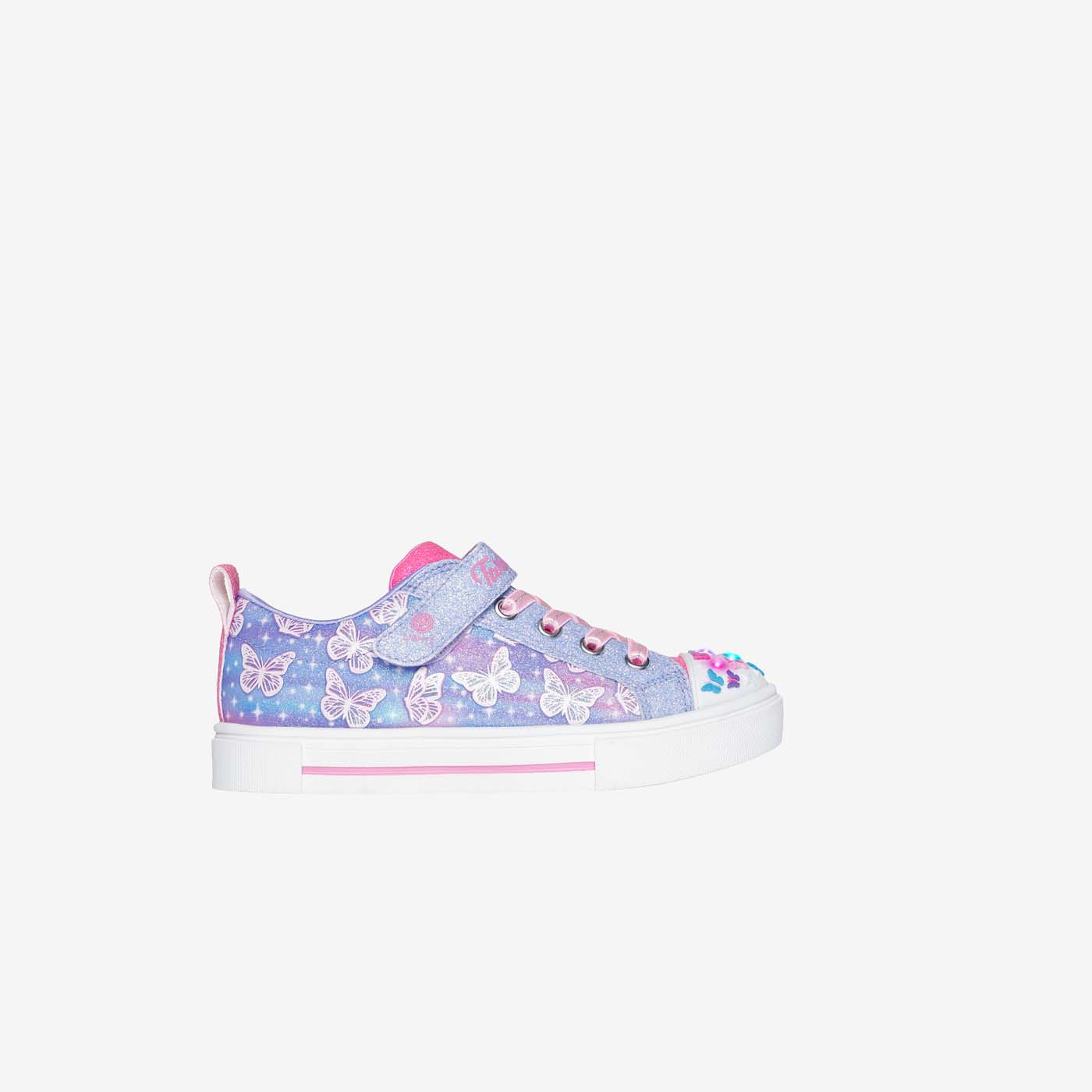 Skechers Lona azul con luces y detalles de mariposa
