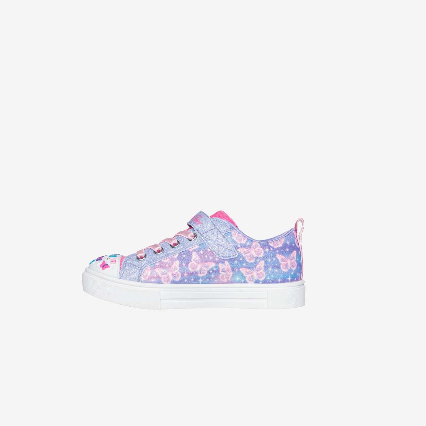 Skechers Lona azul con luces y detalles de mariposa