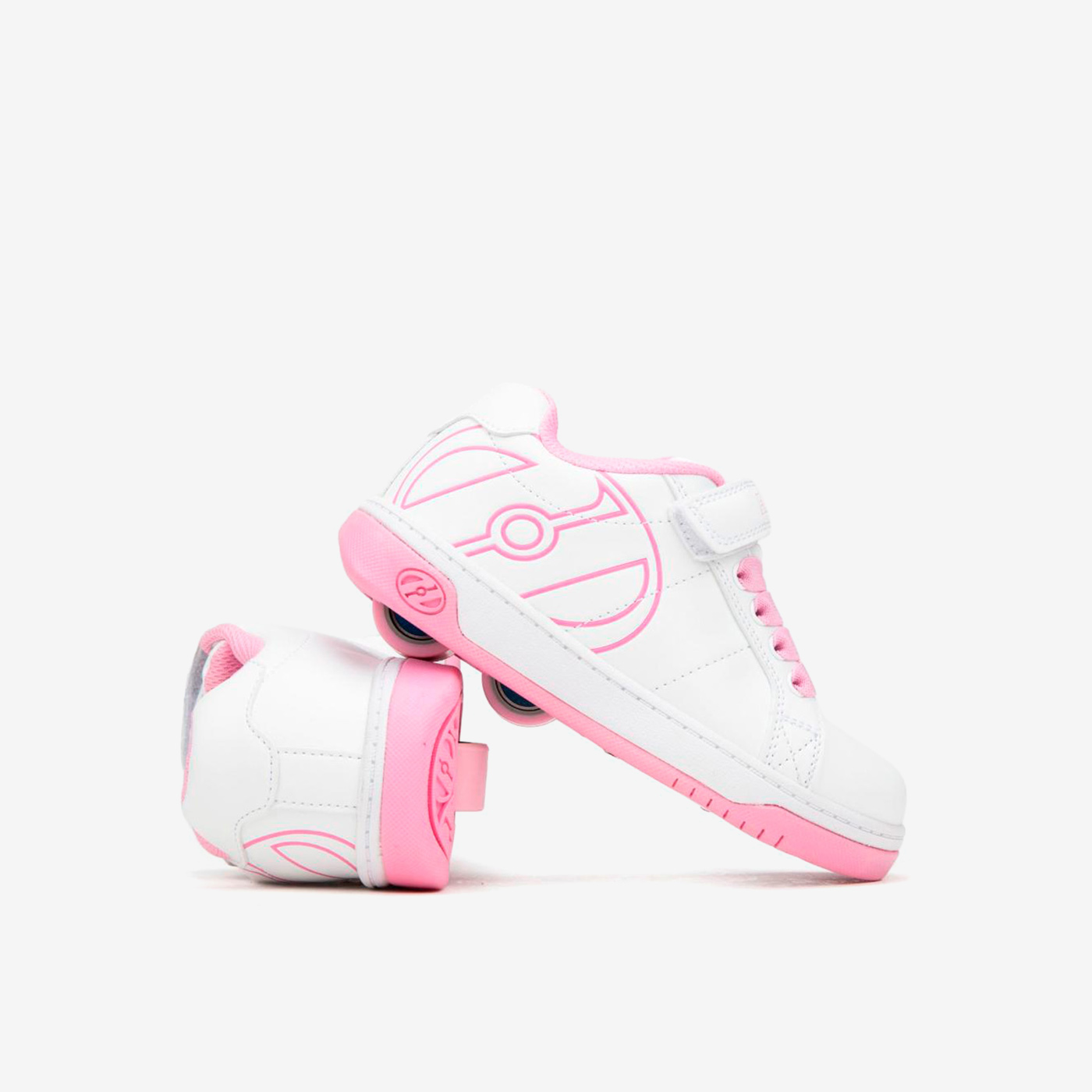 Heelys blancas y rosas con ruedas desmontables y cierre de velcro