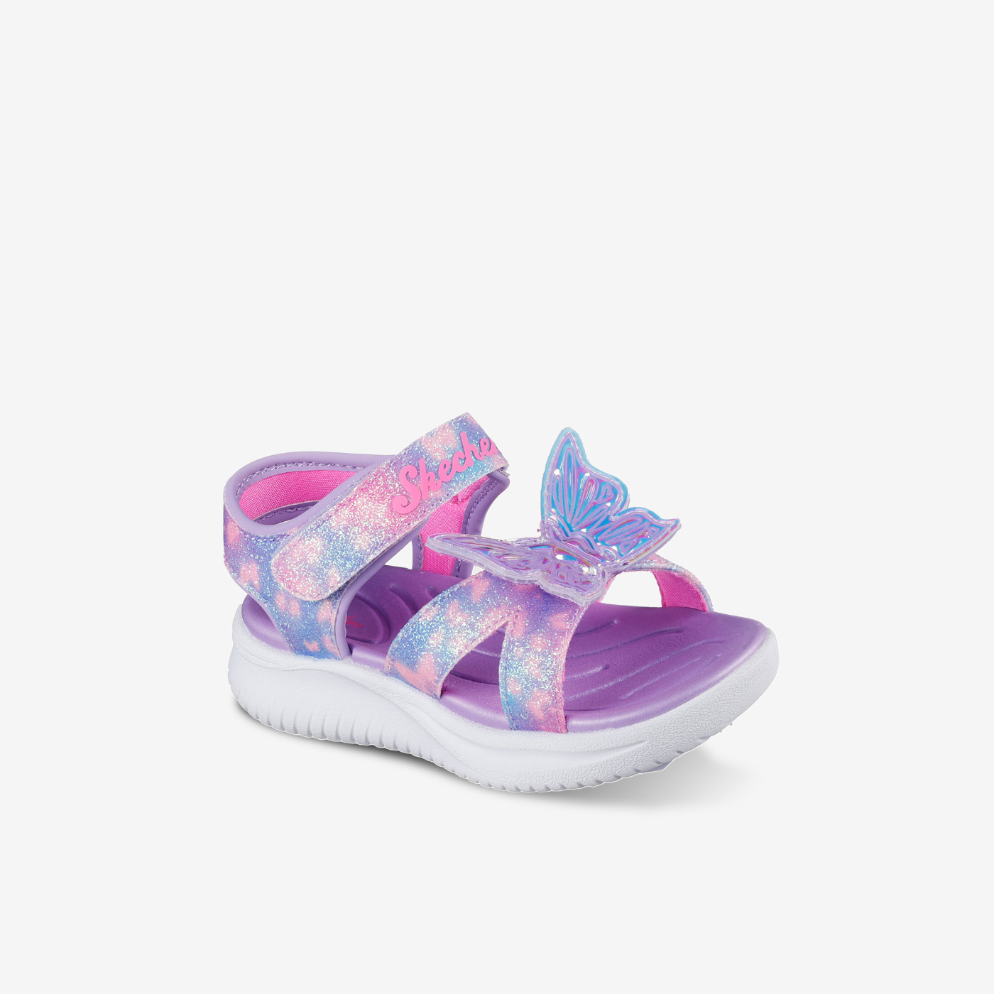 Sandalias de luces Skechers de niña en color morado con rosa  – Brillo, Comodidad y Diversión en Cada Paso