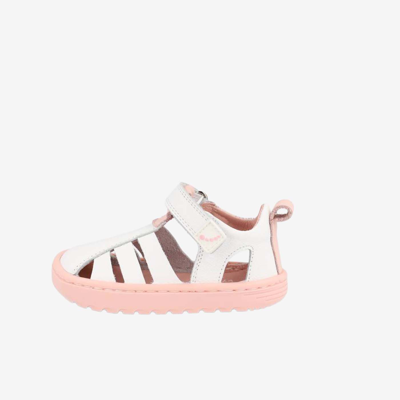 Sandalia respetuosa blanco con la suela rosa de Blanditos para niña | Autenticamente barefoot