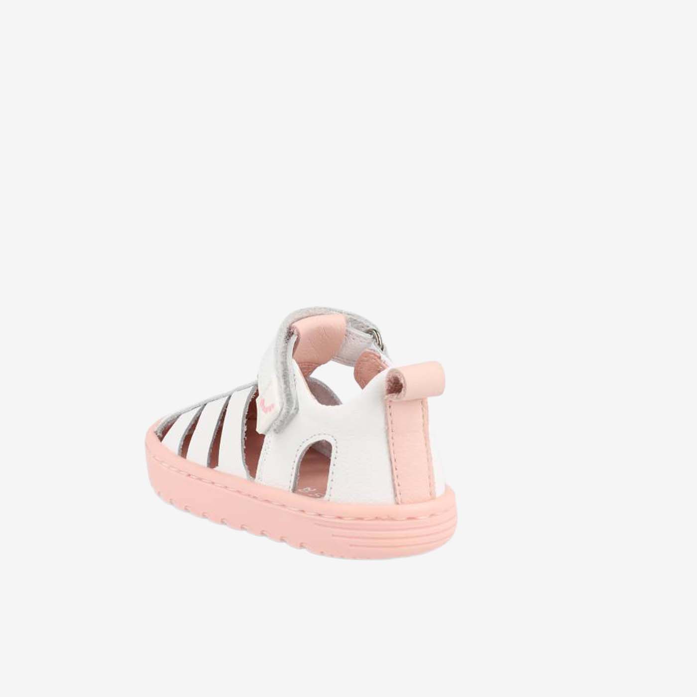 Sandalia respetuosa blanco con la suela rosa de Blanditos para niña | Autenticamente barefoot