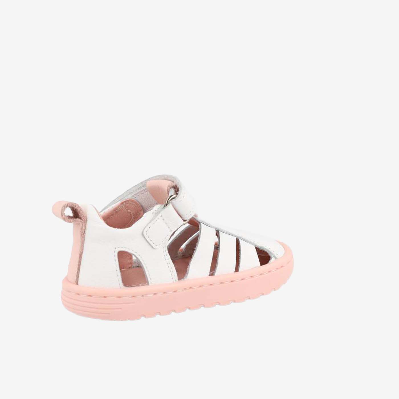Sandalia respetuosa blanco con la suela rosa de Blanditos para niña | Autenticamente barefoot