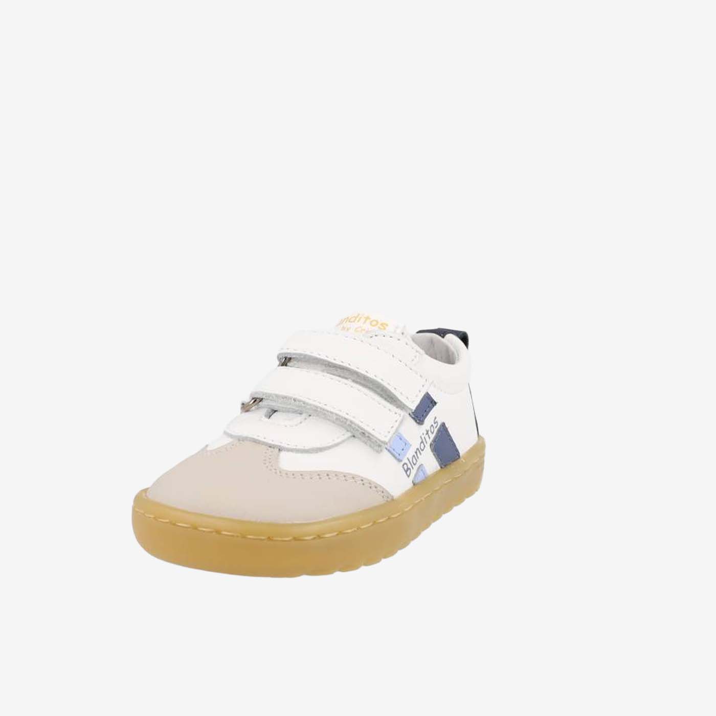 Zapatilla deportiva respetuosa de Blanditos en blanca y azul | Estilo, agarre y comodidad para sus primeros pasos