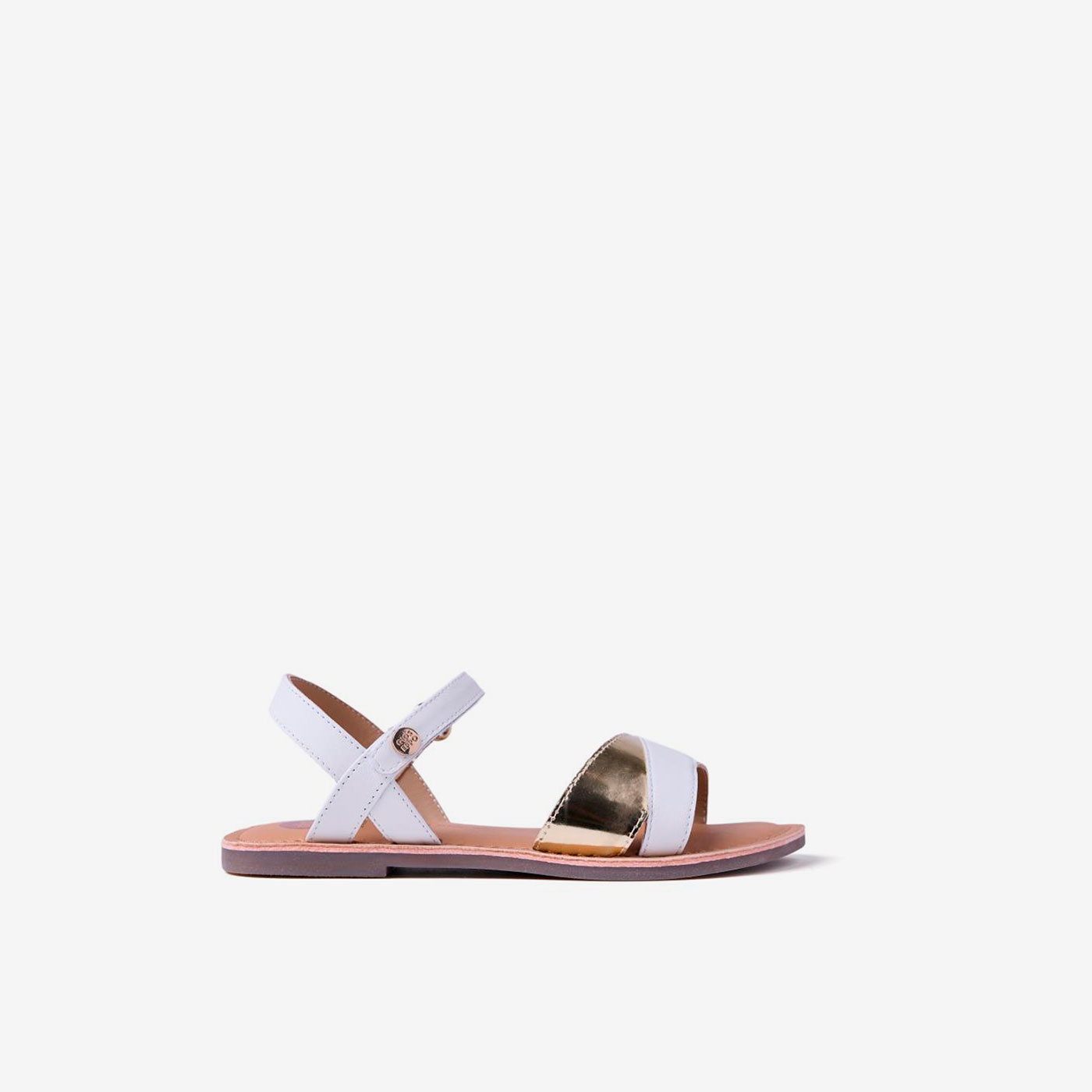 Sandalia con velcro en blanco y dorada de la marca Gioseppo