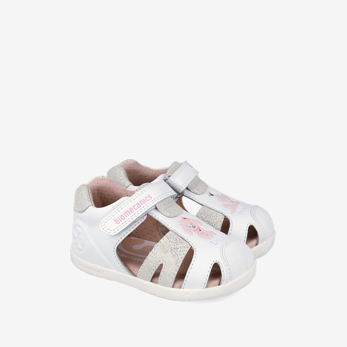 Sandalias Respetuosas Biomecanics de Piel para niñas en color blanco con plata