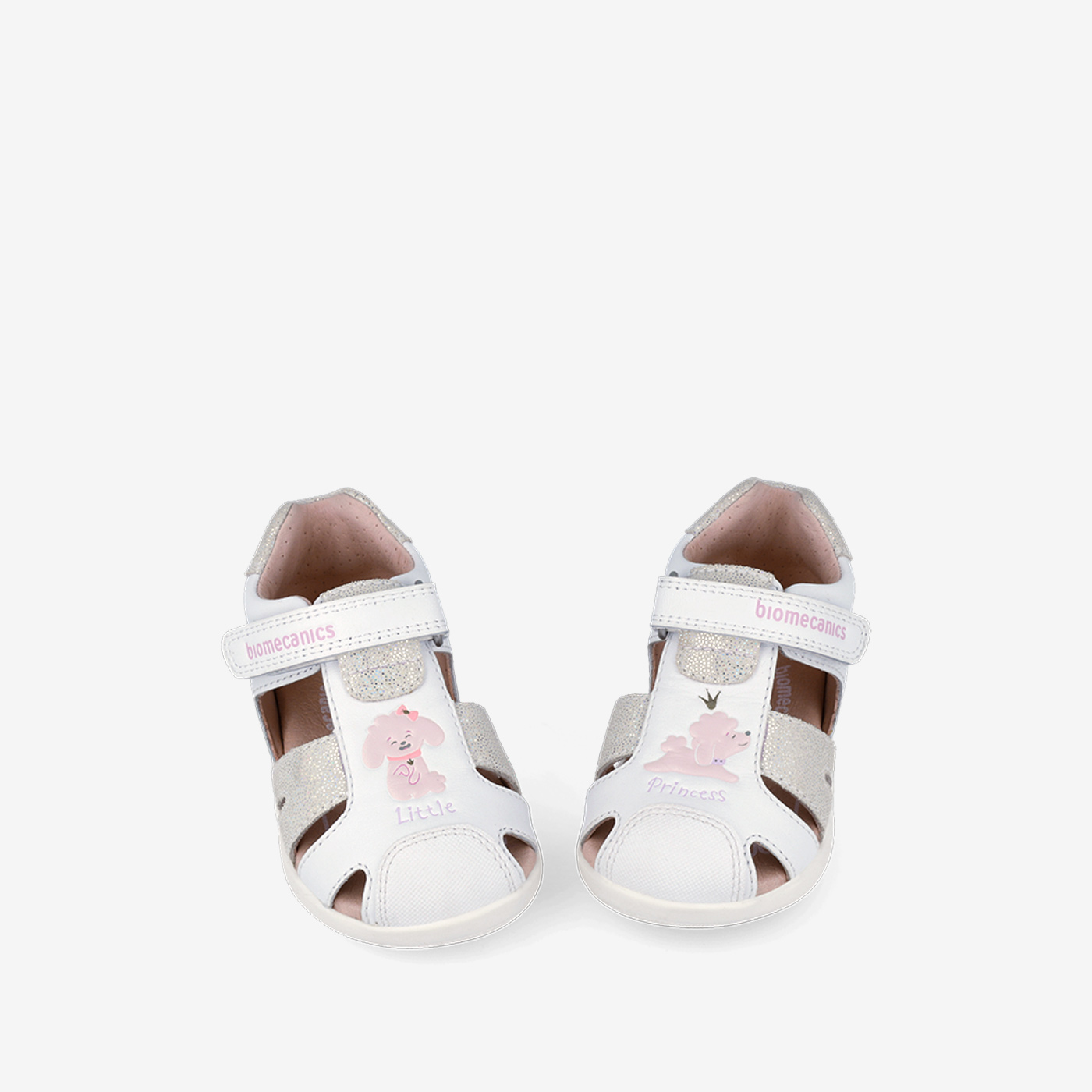 Sandalias Respetuosas Biomecanics de Piel para niñas en color blanco con plata