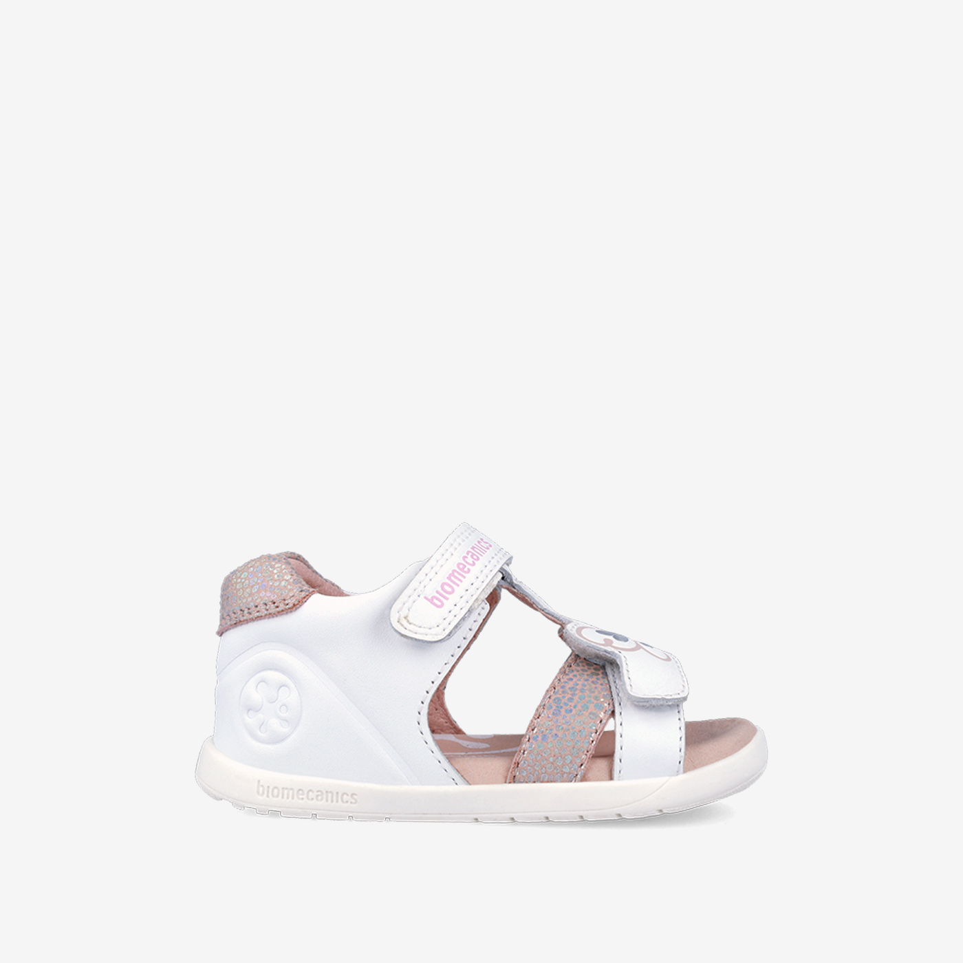Sandalias Blancas con toques rosa con Velcro Biomecanics