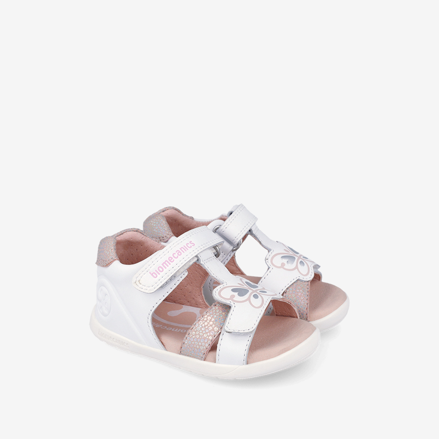 Sandalias Blancas con toques rosa con Velcro Biomecanics