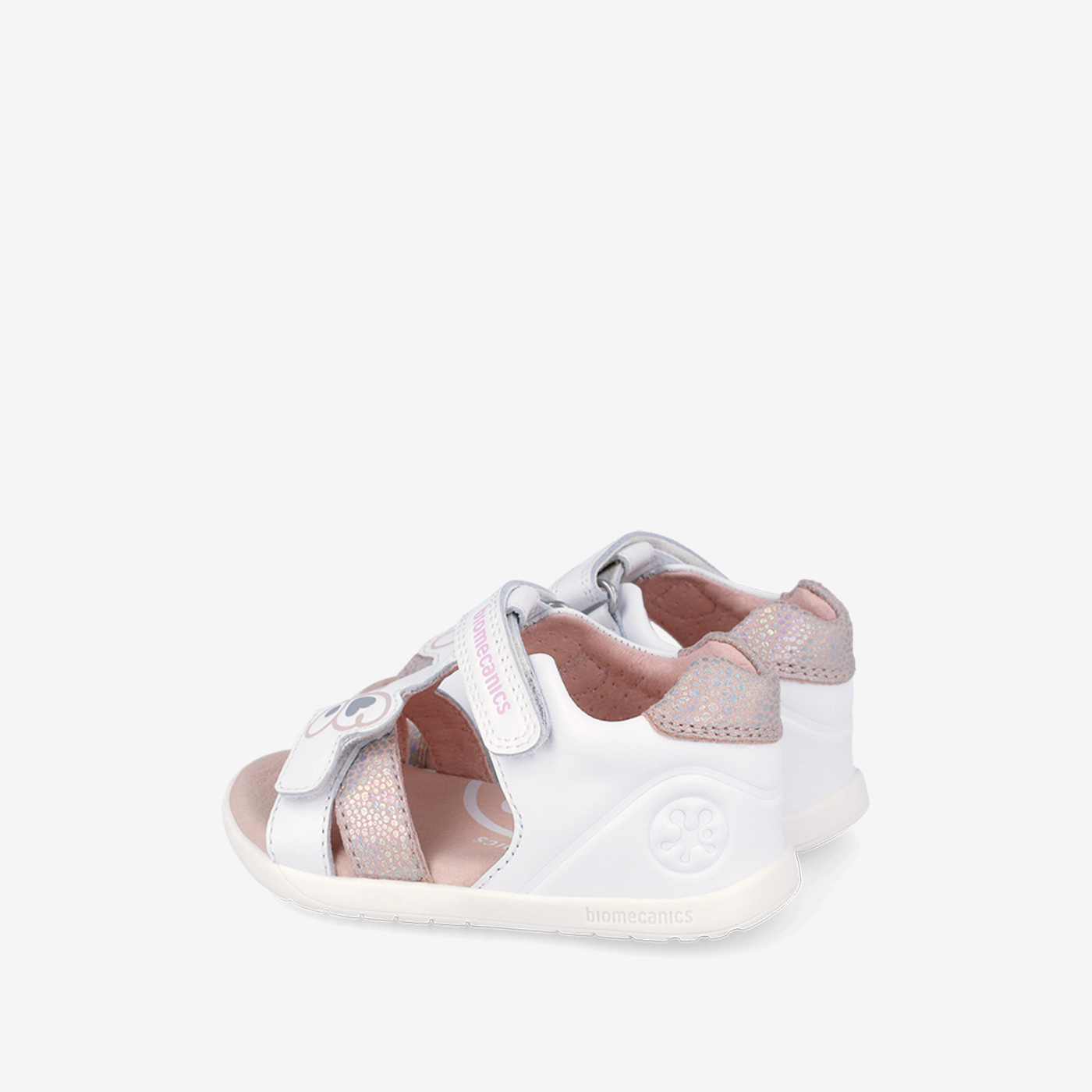 Sandalias Blancas con toques rosa con Velcro Biomecanics