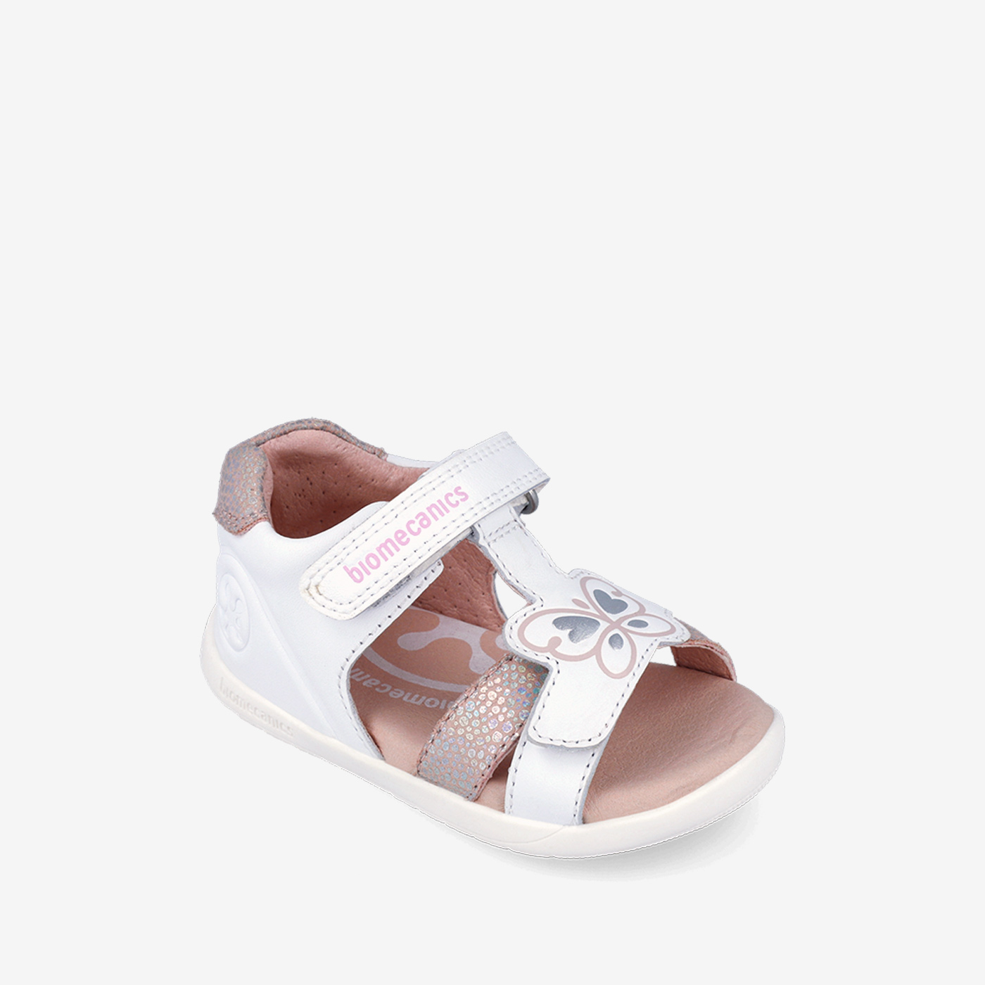 Sandalias Blancas con toques rosa con Velcro Biomecanics