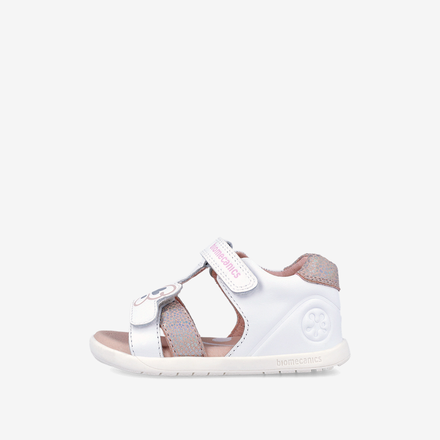 Sandalias Blancas con toques rosa con Velcro Biomecanics
