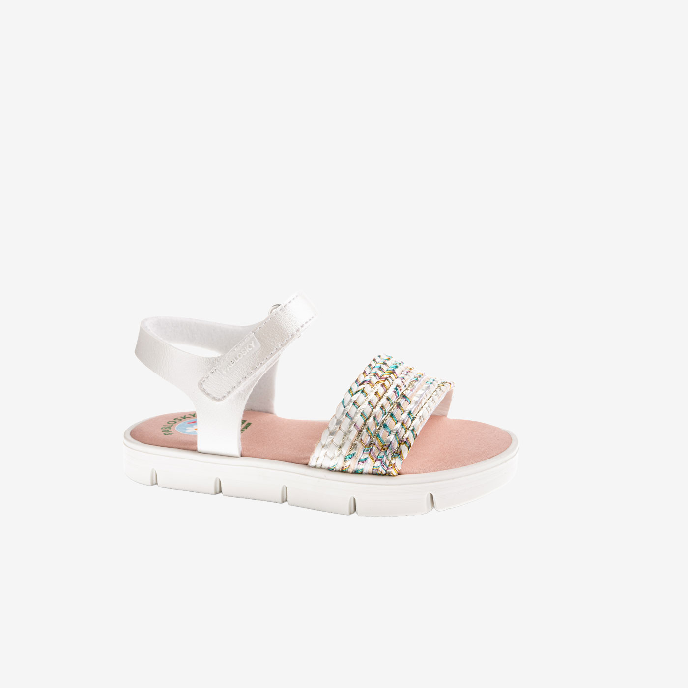 Pablosky, sandalia de niña blanca. Muy ligeras y flexibles.