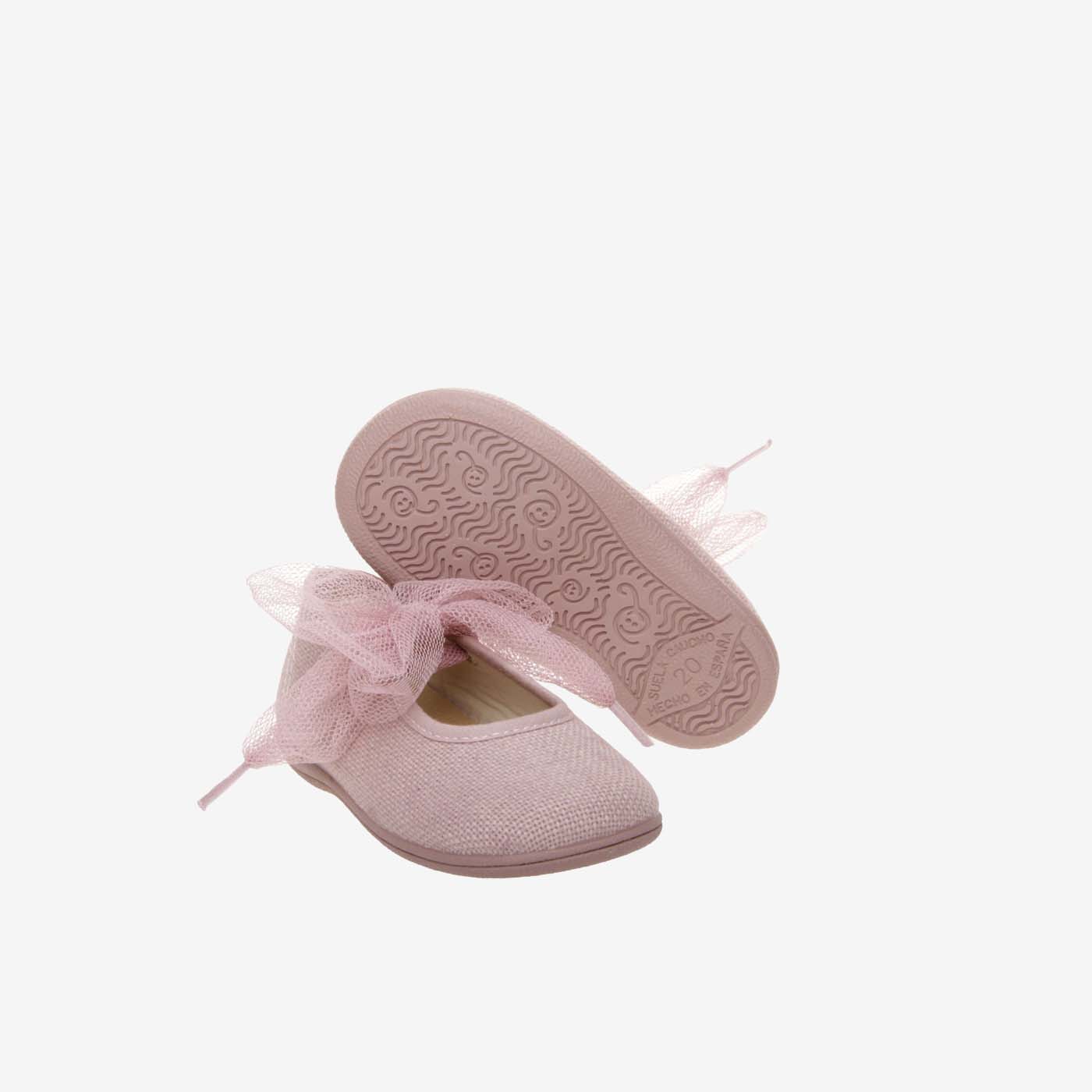 Merceditas de hebilla con lazo de lona en rosa