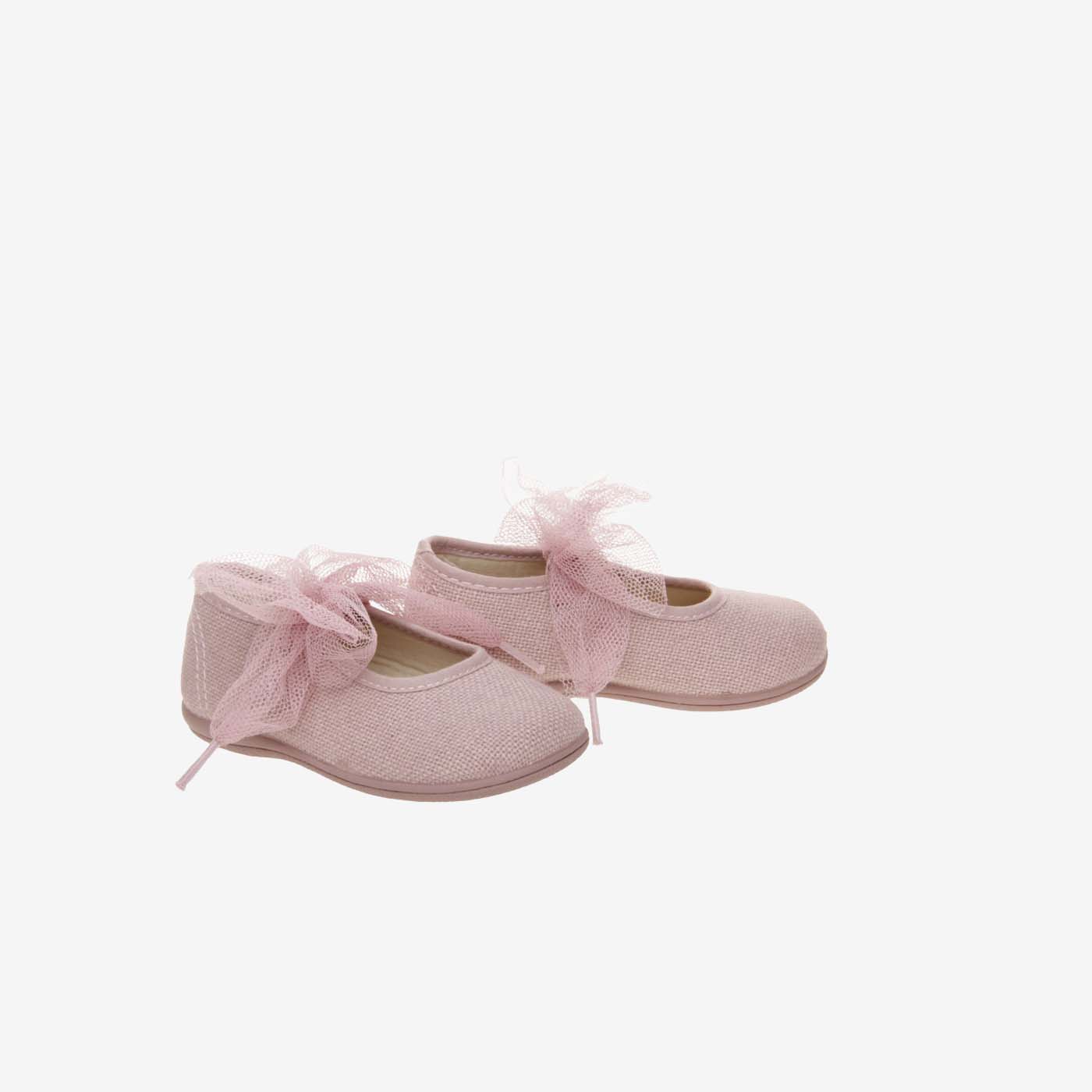 Merceditas de hebilla con lazo de lona en rosa