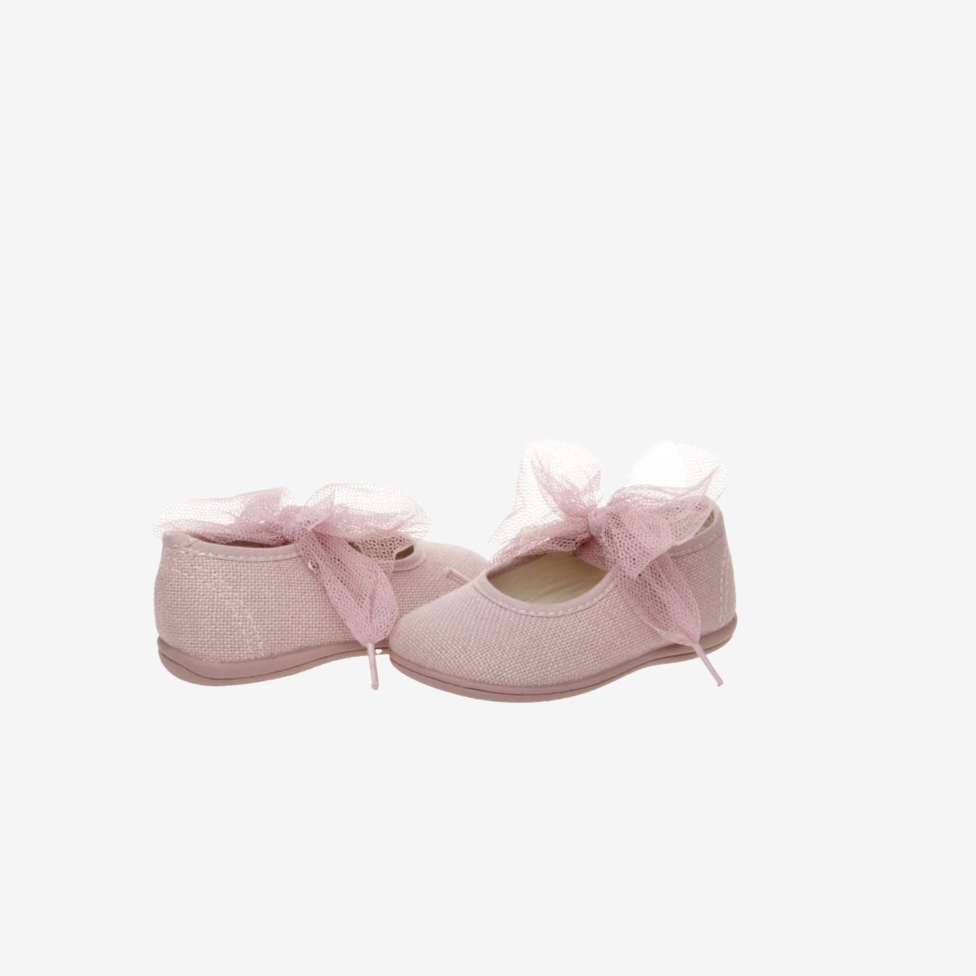 Merceditas de hebilla con lazo de lona en rosa