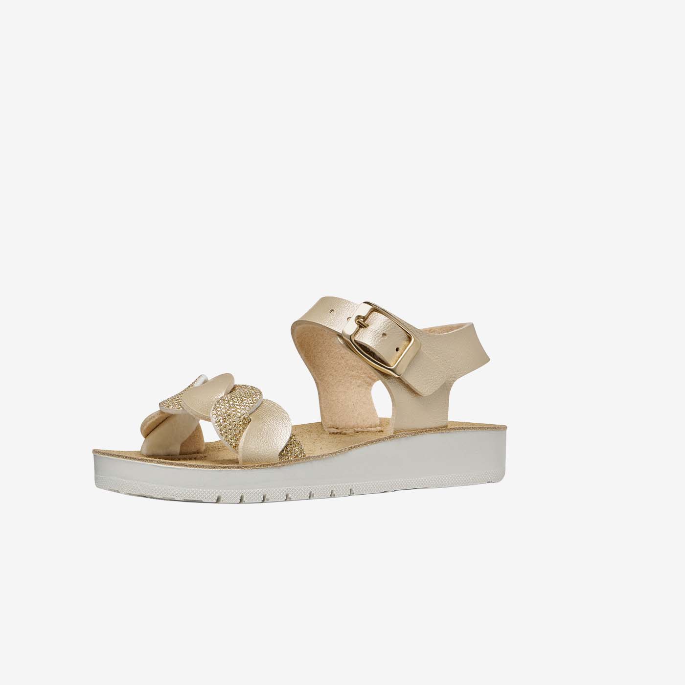 Sandalia Geox de piel con diseño entrelazado en dorado