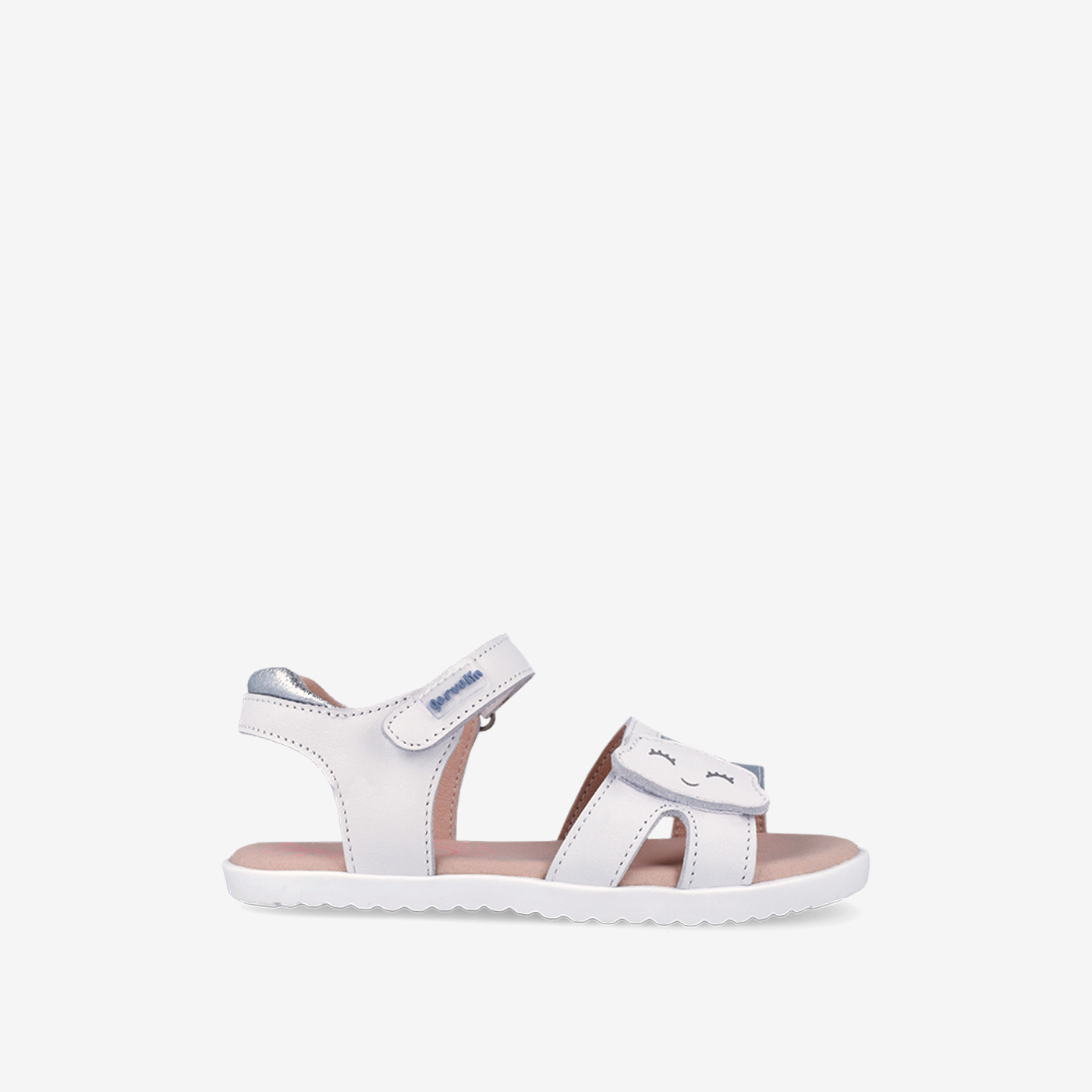 Sandalia respetuosa en blanco y plata respetuosa, de la linea Garvalin