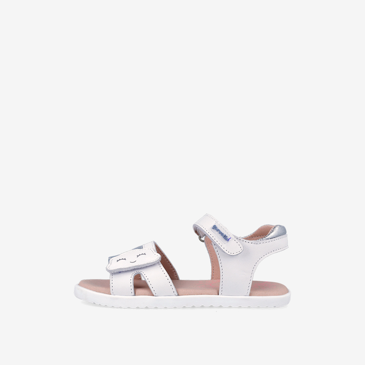Sandalia respetuosa en blanco y plata respetuosa, de la linea Garvalin