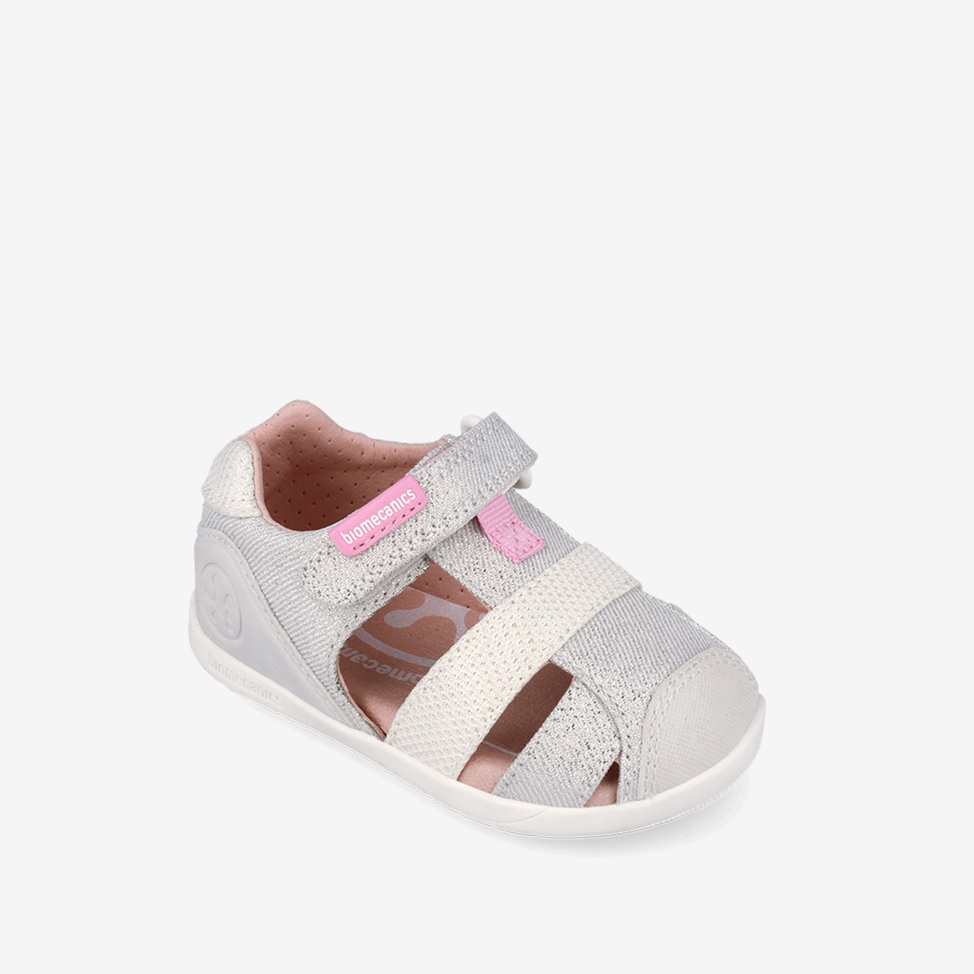 Sandalia Respetuosa con puntera en color plateado de Biomecanics