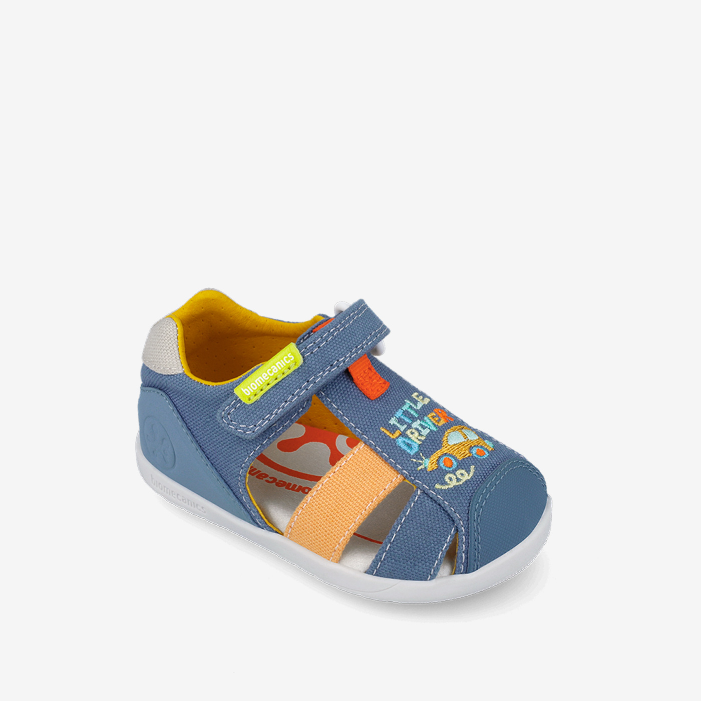 Divertida Sandalia en azul combinada con tono naranja de Biomecanics