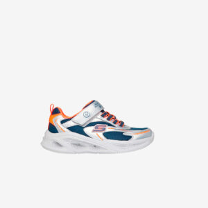 Skechers niño con luces y velcro tonos azules y plateados