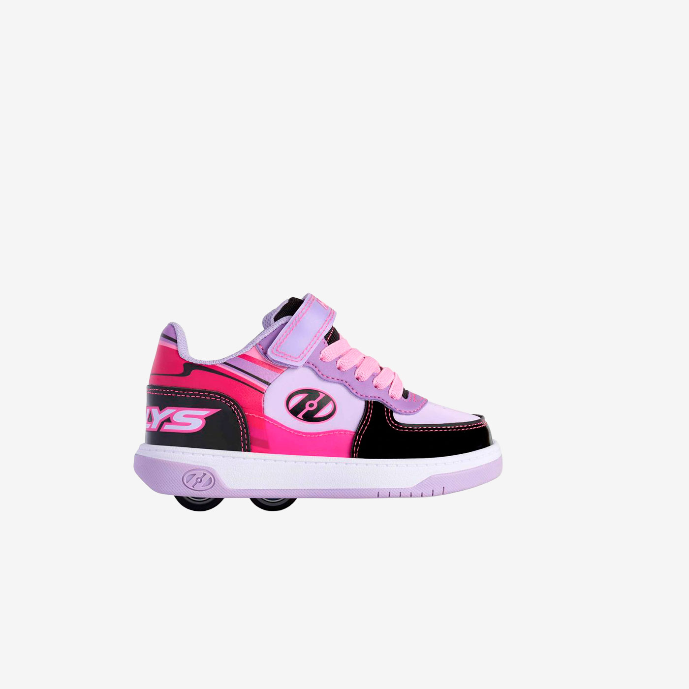 Heelys - Deportivos de doble rueda en color morado, fucsia y negro con ajuste de velcro.