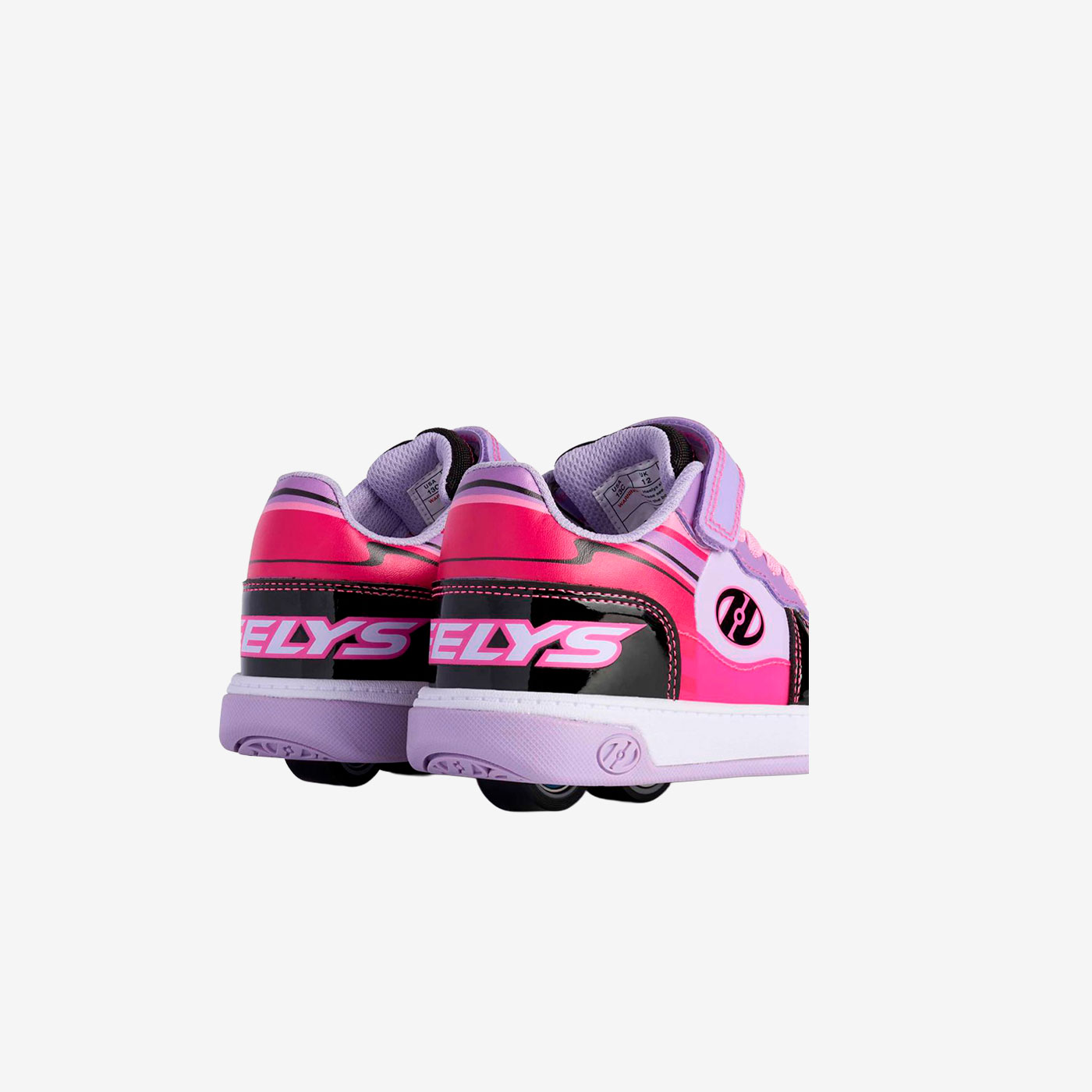 Heelys - Deportivos de doble rueda en color morado, fucsia y negro con ajuste de velcro.